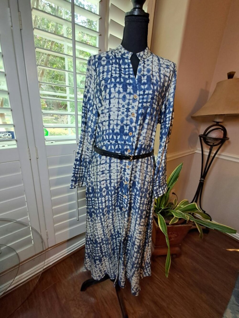 Menglu Tie Dye Shirt Dress Blue White L NWT - Picture 2 of 9